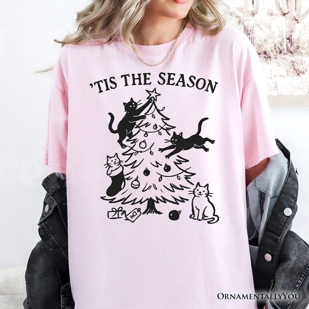 Christmas Tree Killer Cats T‑Shirt, Tis the Season Funny Holiday Tee T-Shirts OrnamentallyYou Soft Pink XS 