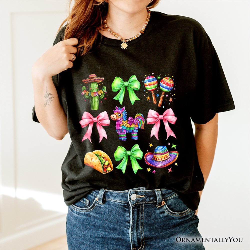 Cinco De Mayo Coquette Bow T-Shirt, Mexican Fiesta Maracas Tee T-Shirts OrnamentallyYou 