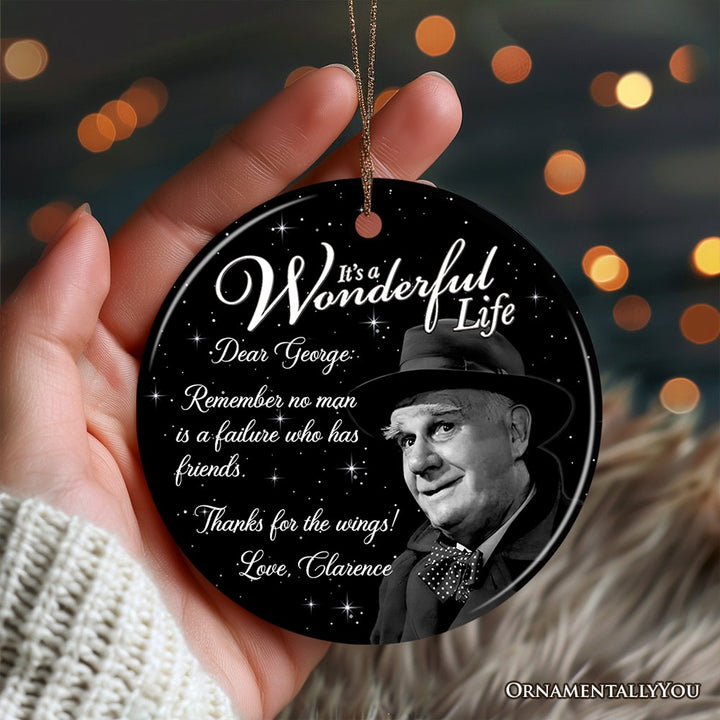 Clarence the Angel Dear George Quote Christmas Tree Ornament, Wonderful Life Gift Ceramic Ornament OrnamentallyYou 
