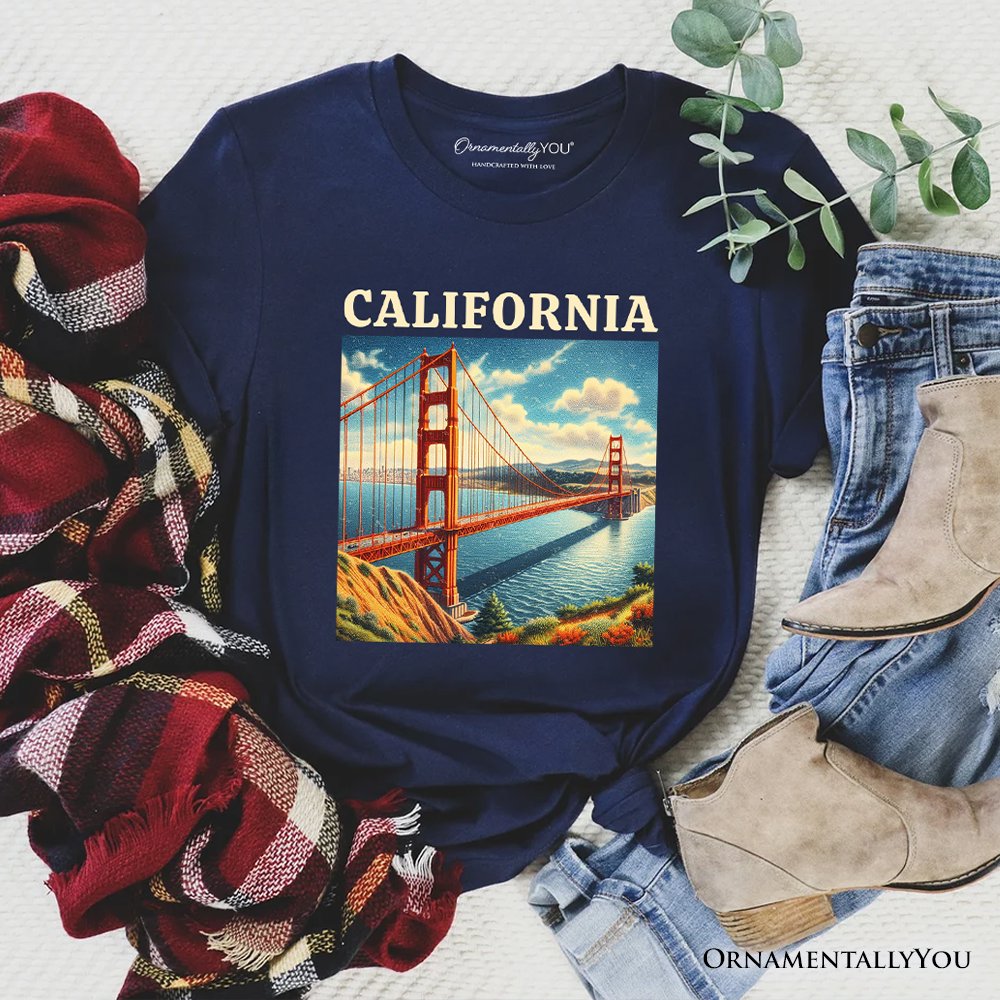 Classic California State Golden Gate Bridge T-Shirt, San Francisco Bay Tee and Coastal Landmark Souvenir T-Shirts OrnamentallyYou Navy XS 