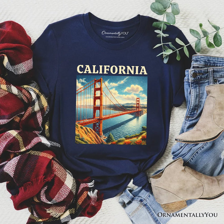Classic California State Golden Gate Bridge T-Shirt, San Francisco Bay Tee and Coastal Landmark Souvenir T-Shirts OrnamentallyYou Navy XS 