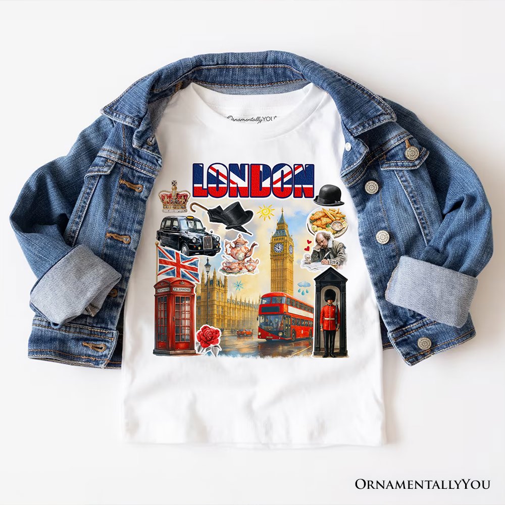 Classic London Artwork City Full of Landmarks T-Shirt, Vintage Tee and Souvenir of England T-Shirts OrnamentallyYou White XS 