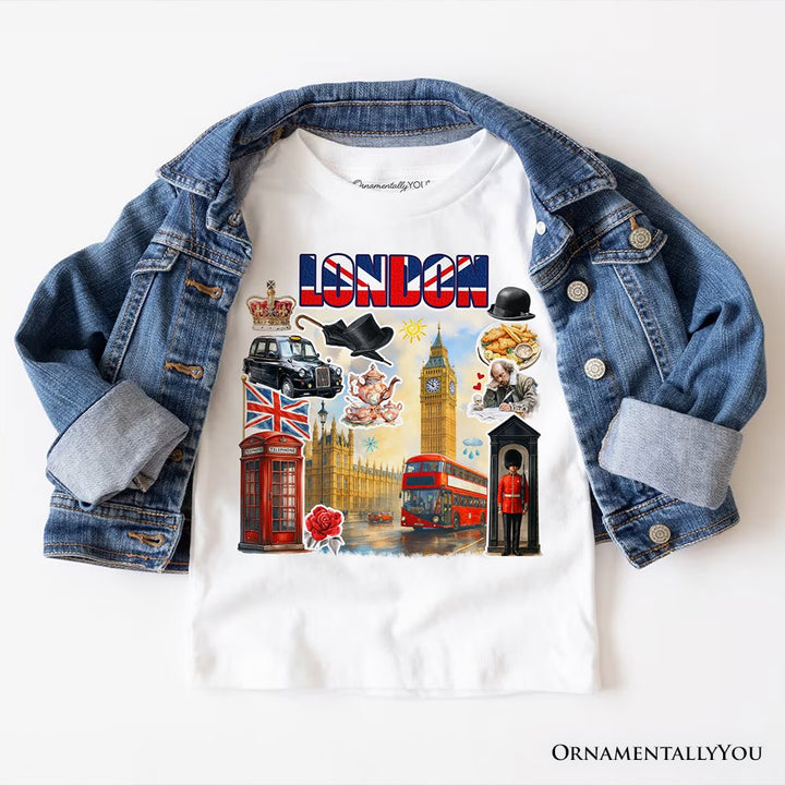 Classic London Artwork City Full of Landmarks T-Shirt, Vintage Tee and Souvenir of England T-Shirts OrnamentallyYou White XS 