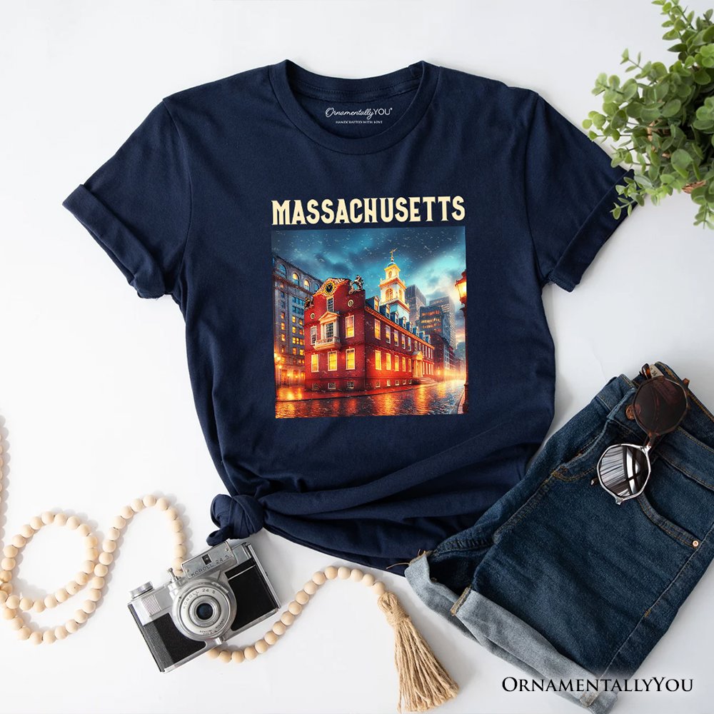 Classic Massachusetts State Old State House T-Shirt, Colonial Landmark Tee and Boston Travel Keepsake Souvenir T-Shirts OrnamentallyYou Navy XS 