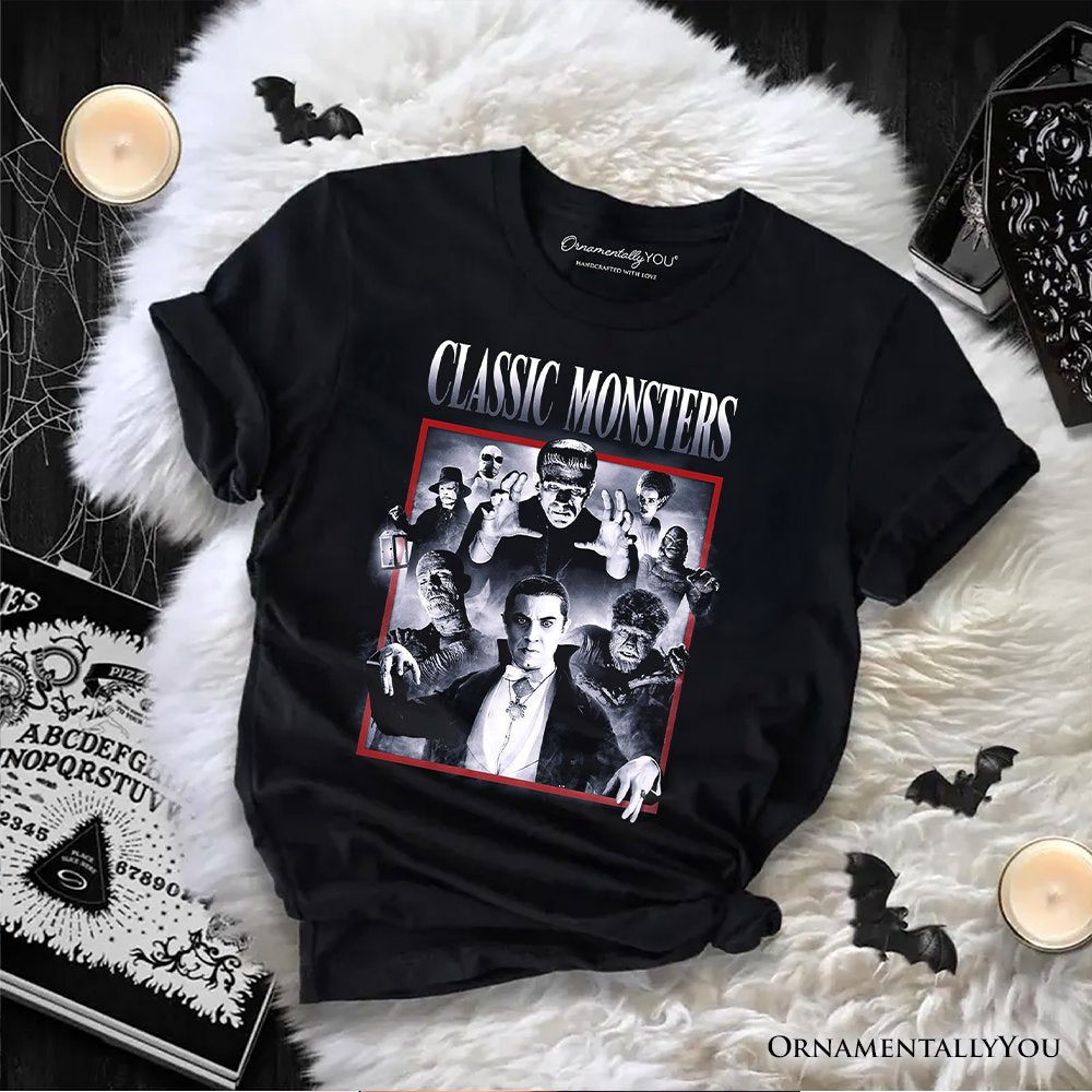Classic Monsters Black and White T-Shirt, Retro Vintage Horror Tee T-Shirts OrnamentallyYou Black XS 