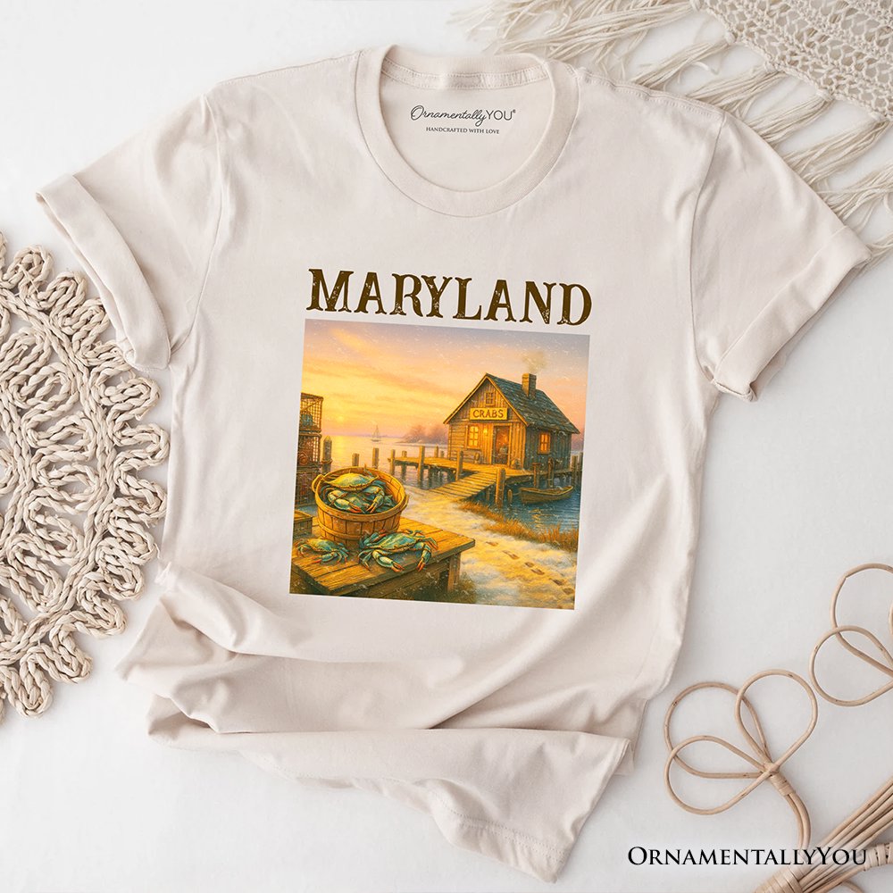 Coastal Maryland State Crabbing T-Shirt, Chesapeake Bay Fishing Heritage Tee and Travel Souvenir T-Shirts OrnamentallyYou Natural XS 