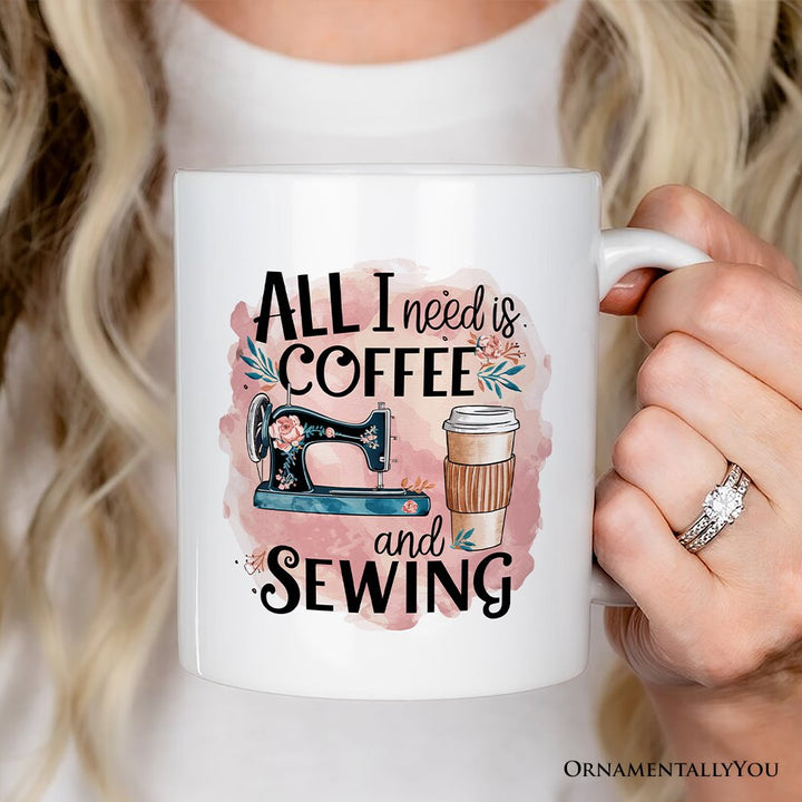 Coffee and Sewing Personalized Mug, Seamstress Gift With Custom Name Personalized Ceramic Mug OrnamentallyYou 