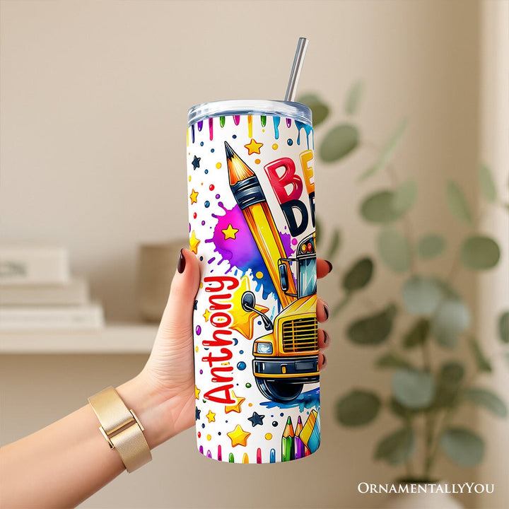 Colorful Best Bus Driver 20oz Personalized Tumbler With Lid and Stainless Steel Straw, School Staff Appreciation Gift Cup Tumbler OrnamentallyYou 