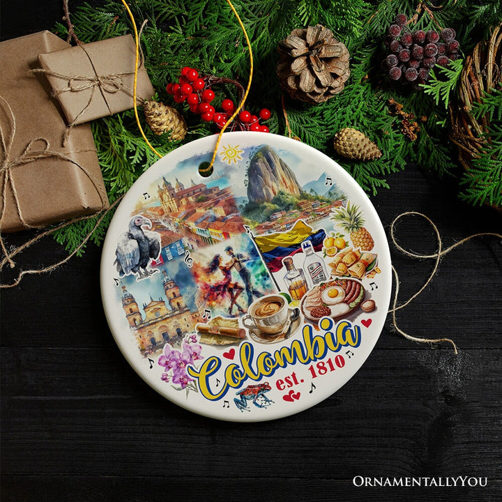 Colorful Colombia Culture and Landmarks Christmas Ornament, Latin American Heritage Gift and Bogota Souvenir Ceramic Ornament OrnamentallyYou 