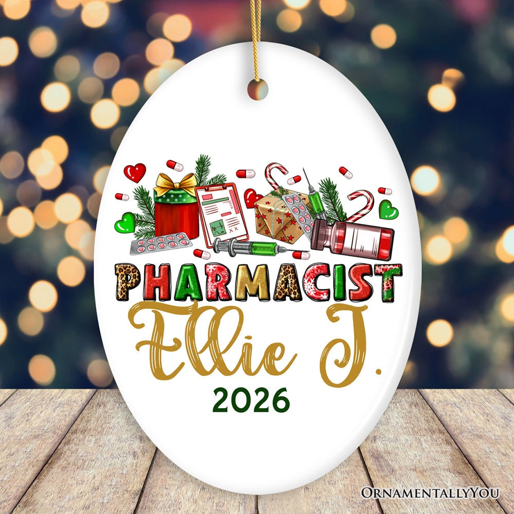 Colorful Pharmacist Appreciation Personalized Christmas Ornament, Custom Pharmacy Gift Ceramic Ornament OrnamentallyYou Oval 