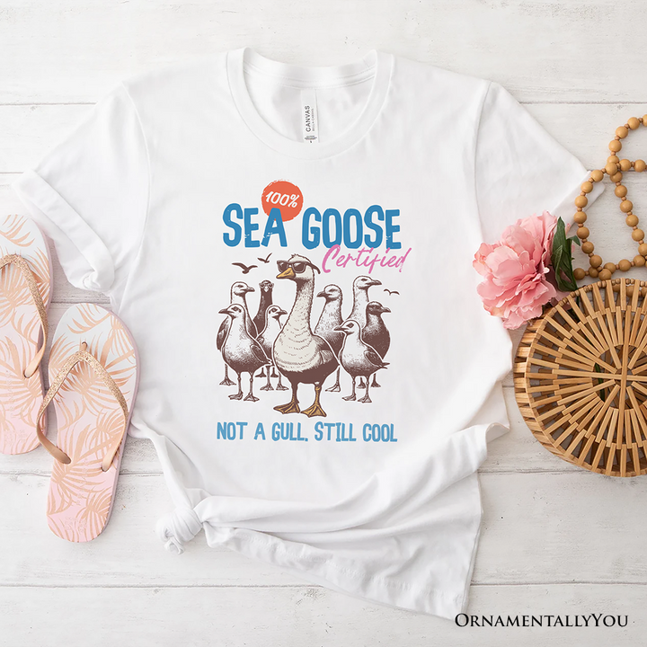 Cool Summer Sea Goose Certified T-Shirt, Funny Retro White and Natural Tee for Beach Lovers