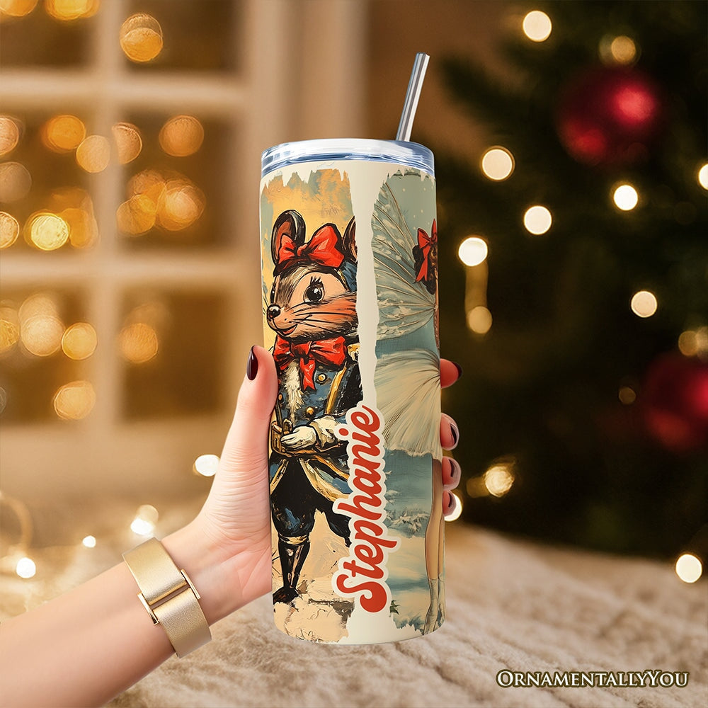 Coquette Ballet and Nutcracker 20oz Personalized Tumbler With Lid and Stainless Steel Straw, Christmas Bow and Mouse Vintage Gift Cup Tumbler OrnamentallyYou 