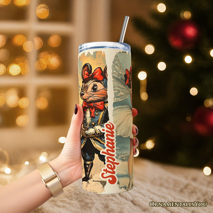 Coquette Ballet and Nutcracker 20oz Personalized Tumbler With Lid and Stainless Steel Straw, Christmas Bow and Mouse Vintage Gift Cup Tumbler OrnamentallyYou 