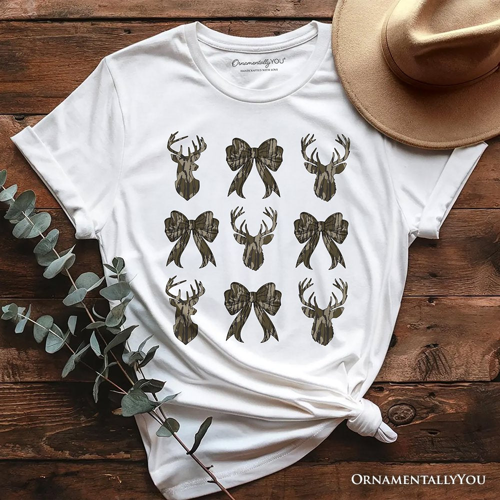 Coquette Deer Hunt T-Shirt, Camo Woodland Hunting Tee T-Shirts OrnamentallyYou White XS 