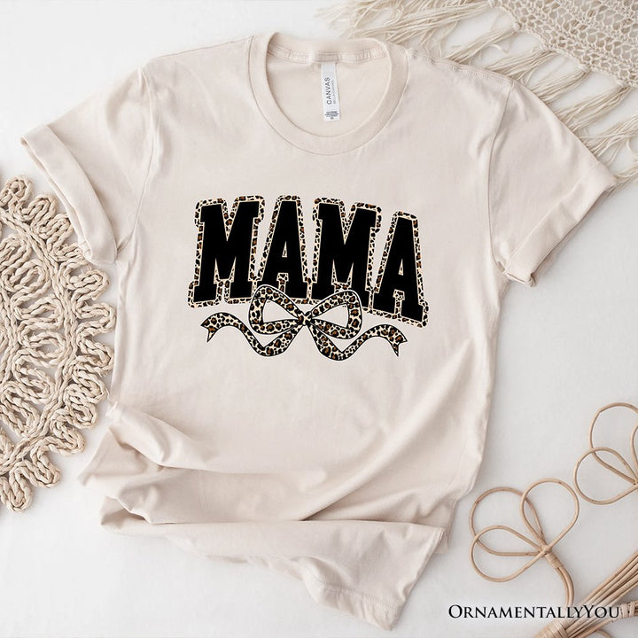 Coquette Leopard Mama T-Shirt, Retro Bow Varsity Tee for Trendy Moms T-Shirts OrnamentallyYou Natural XS 