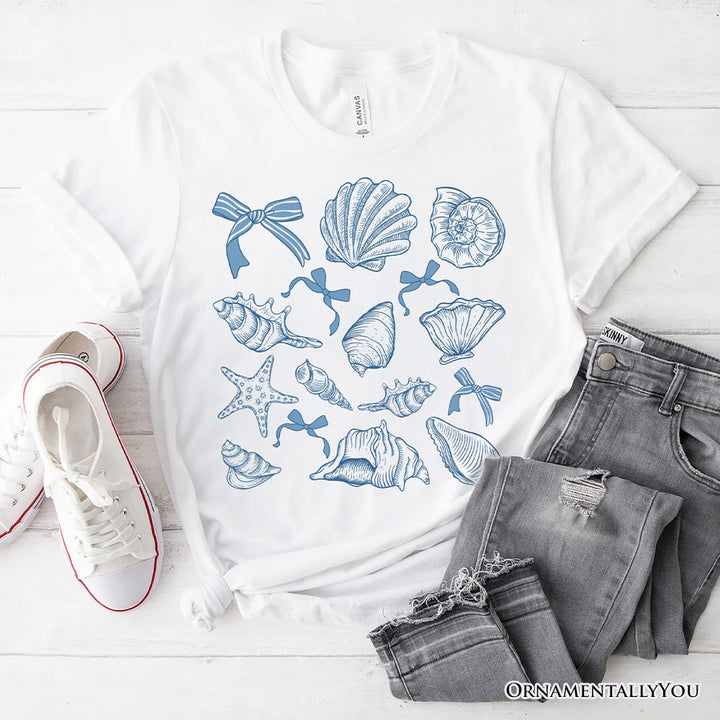 Coquette Seashell Summer Vibe T-Shirt, Natural and White Retro Beach Tee Gift for Ocean Lover T-Shirts OrnamentallyYou White XS 