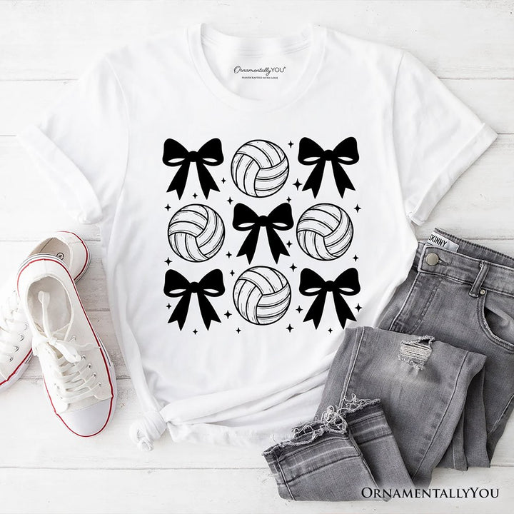 Coquette Volleyball Bows T-Shirt, Cute Athletic Sports Game Day Tee T-Shirts OrnamentallyYou White XS 