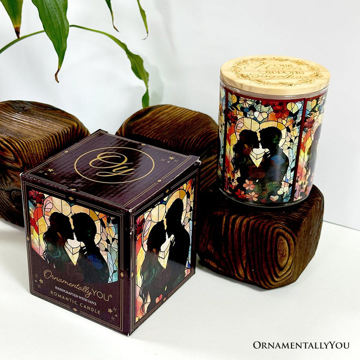 Couple in Love Faux Stained Glass LED Tea Light Candle, Heartfelt Romantic Decor With Soft Glow Candles OrnamentallyYou 