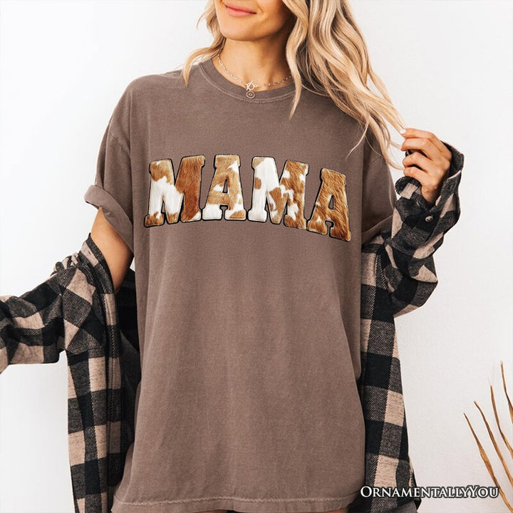 Cow Print Mama Western T-Shirt, Faux Cowhide Mom Tee T-Shirts OrnamentallyYou 