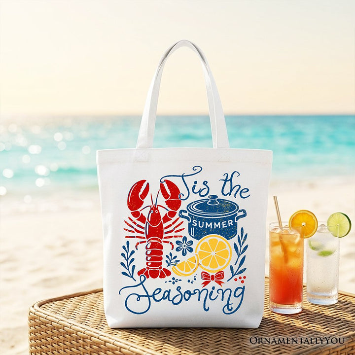 Crawfish Boil Season Summer Tote Bag, Seafood Funny Retro Gift Shopper Tote Bag OrnamentallyYou White 