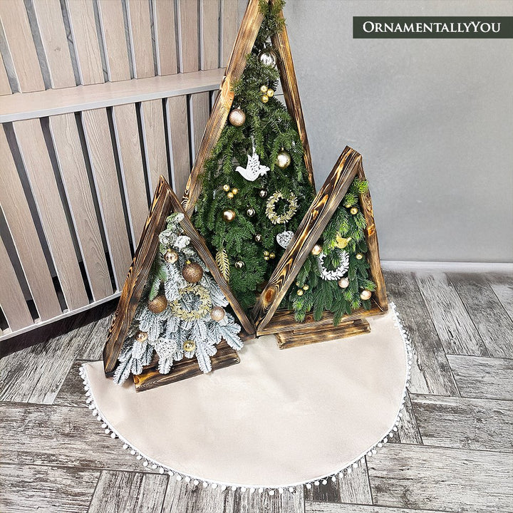 Cream Colored Pom Pom Christmas Tree Skirt Tree Skirt Nantong Prince Home Fashion Co., Ltd. 60 Inches 