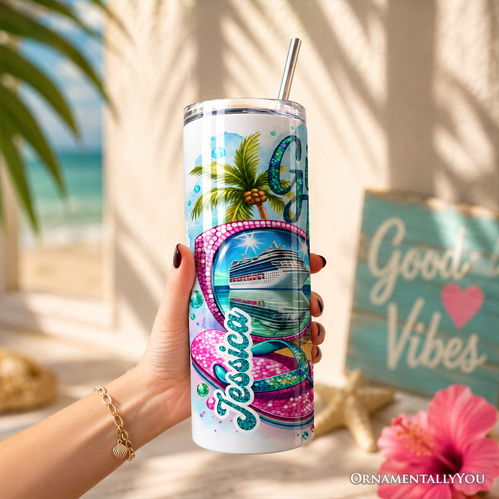 Cruise Girls Trip 2026 20oz Personalized Tumbler With Lid and Stainless Steel Straw, Vacation Tropical Gift Cup