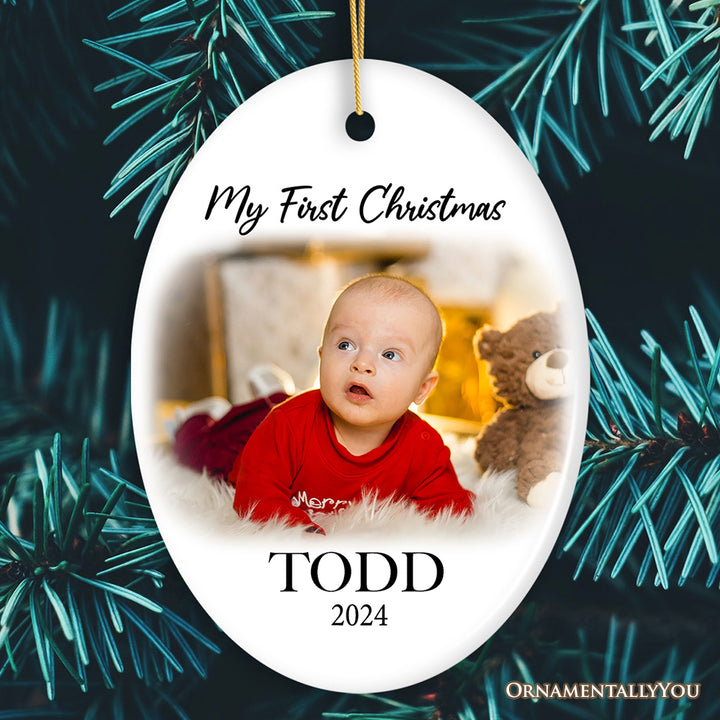 Custom Baby First Christmas Portrait Ornament, Personalized Uploaded Photo Gift