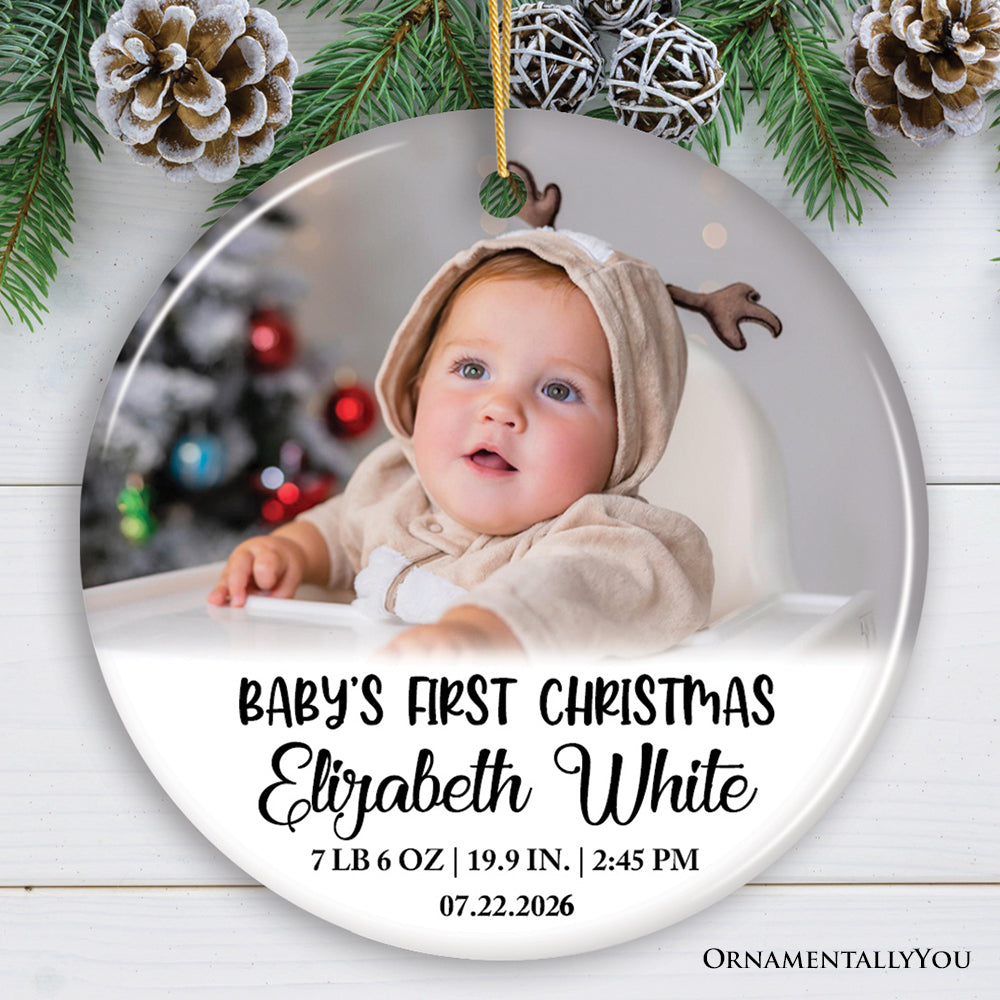Custom Photo Baby’s First Christmas Tree Ornament, Newborn Size and Weight