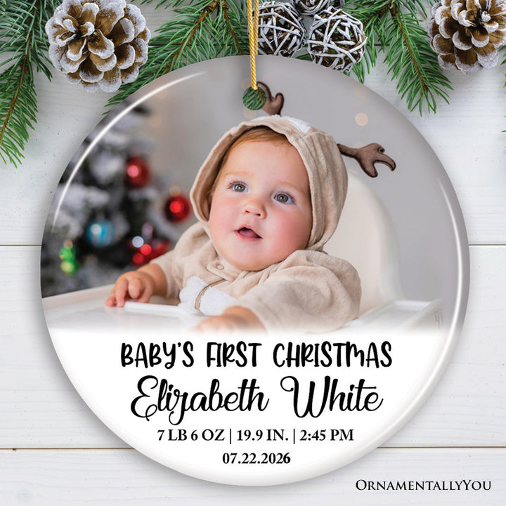 Custom Photo Baby’s First Christmas Tree Ornament, Newborn Size and Weight