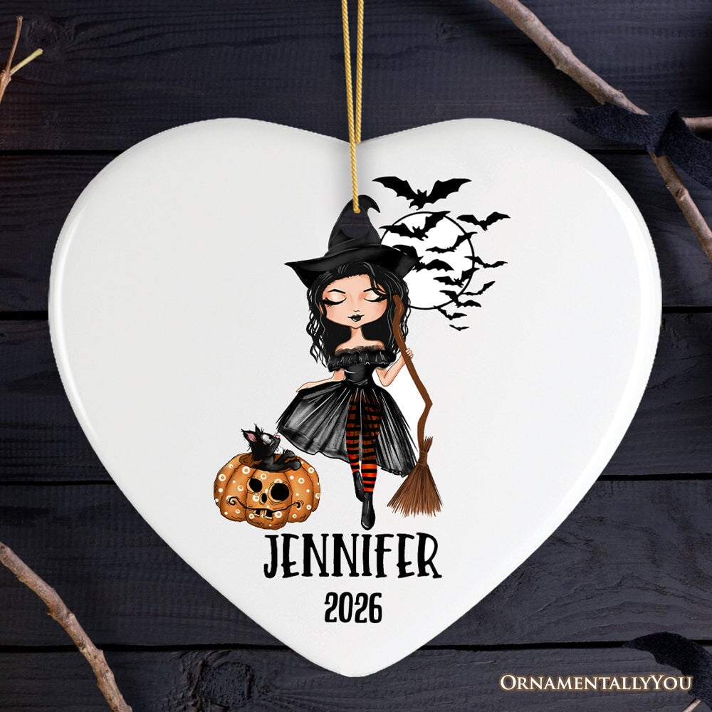 Custom Witch Halloween Theme Women's Ornament Ceramic Ornament OrnamentallyYou Heart 