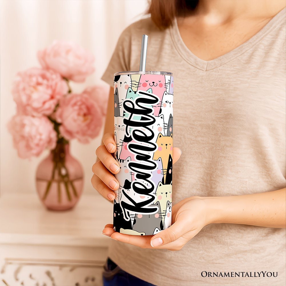 Cute Cats 20oz Personalized Tumbler With Lid and Stainless Steel Straw, Cozy Cat Owner Travel Mug Gift Tumbler OrnamentallyYou 