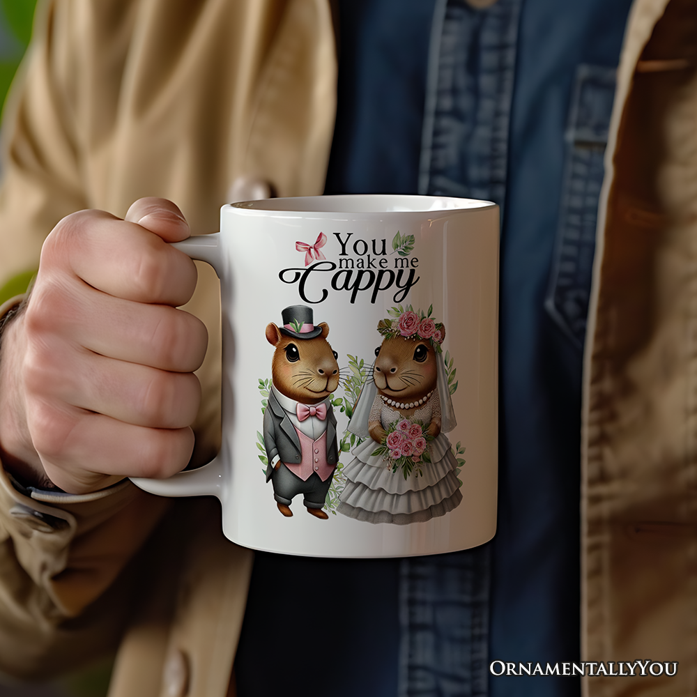 Cute Married Couple Capybara Personalized Mug, You Make Me Cappy Romantic Wedding Gift With Custom Names