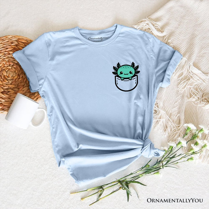 Cute Pocket Green Axolotl T-Shirt, Salamander Animal Tee T-Shirts OrnamentallyYou Light Blue XS 