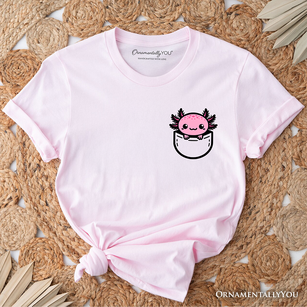 Cute Pocket Pink Axolotl T-Shirt, Salamander Animal Tee
