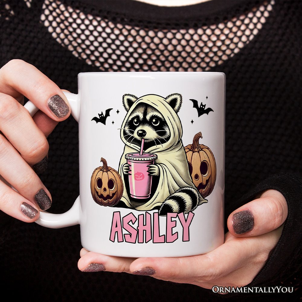 Cute Racoon Drinking Cup, Personalized Mug, Retro Halloween Gift with Custom Name Personalized Ceramic Mug OrnamentallyYou 