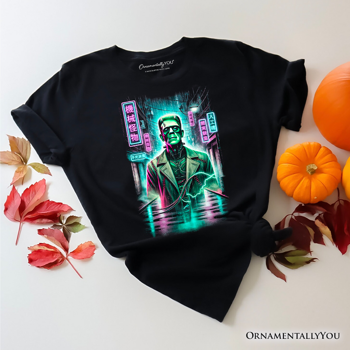 Cyberpunk Frankenstein T‑Shirt, Neon Halloween Monster Tee