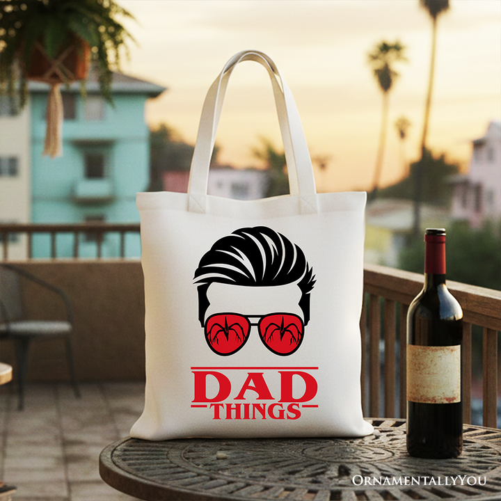 Dad Things Retro Canvas Tote Bag, Red Glasses Family Matching Gift Shopper