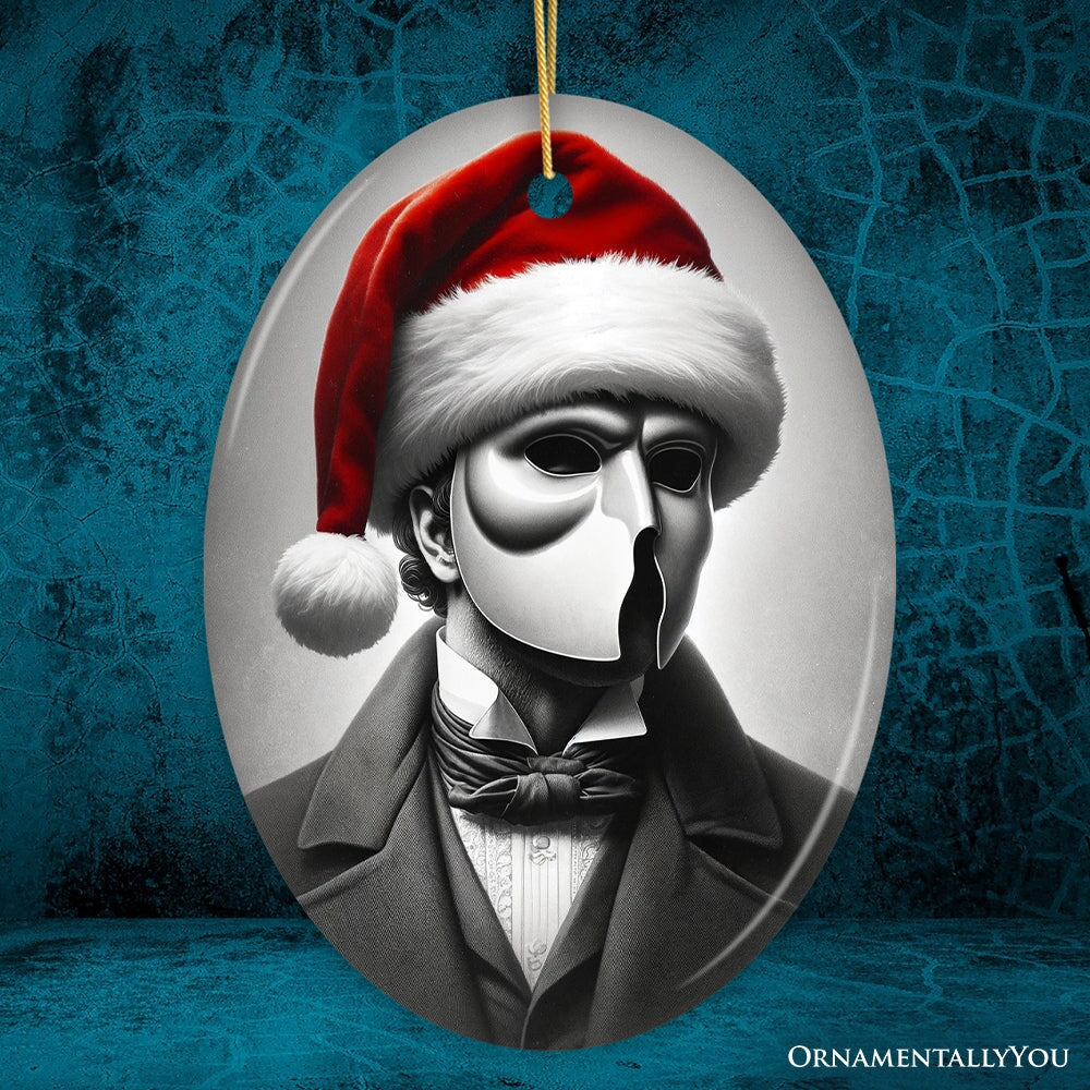 Dark Elegance Phantom of the Opera Santa Ornament, Mysterious Holiday Decor for Haunted Homes Ceramic Ornament OrnamentallyYou Oval Version 1 