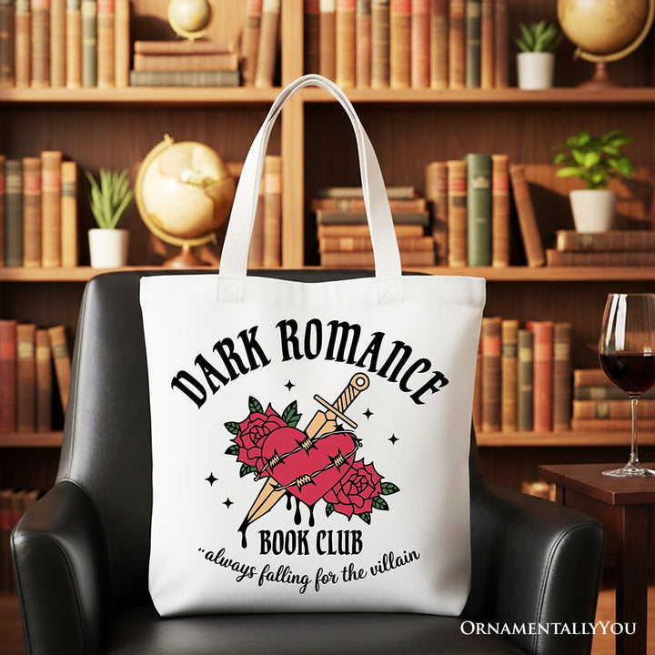 Dark Romance Book Club Canvas Tote Bag, Vintage Gothic Romantasy Bookish Gift Shopper Tote Bag OrnamentallyYou White 