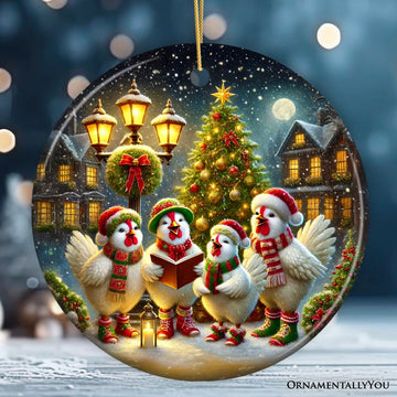 Delightful Victorian Chicken Carolers Ornament, Cozy Christmas Tree Decor Ceramic Ornament OrnamentallyYou 