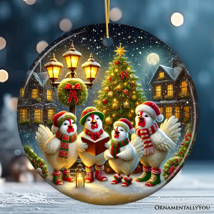 Delightful Victorian Chicken Carolers Ornament, Cozy Christmas Tree Decor Ceramic Ornament OrnamentallyYou 