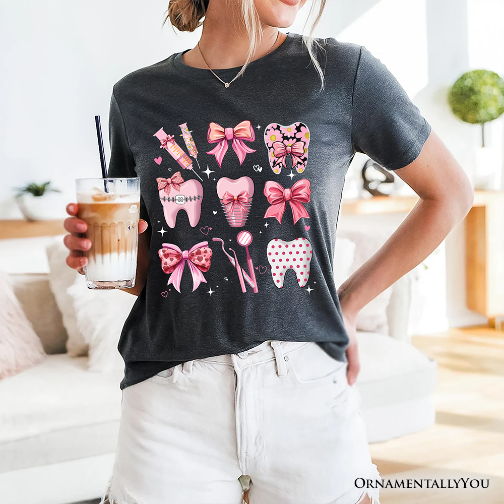 Dental Squad Coquette T-Shirt, Pink Teeth Dentist Life Bow Tee