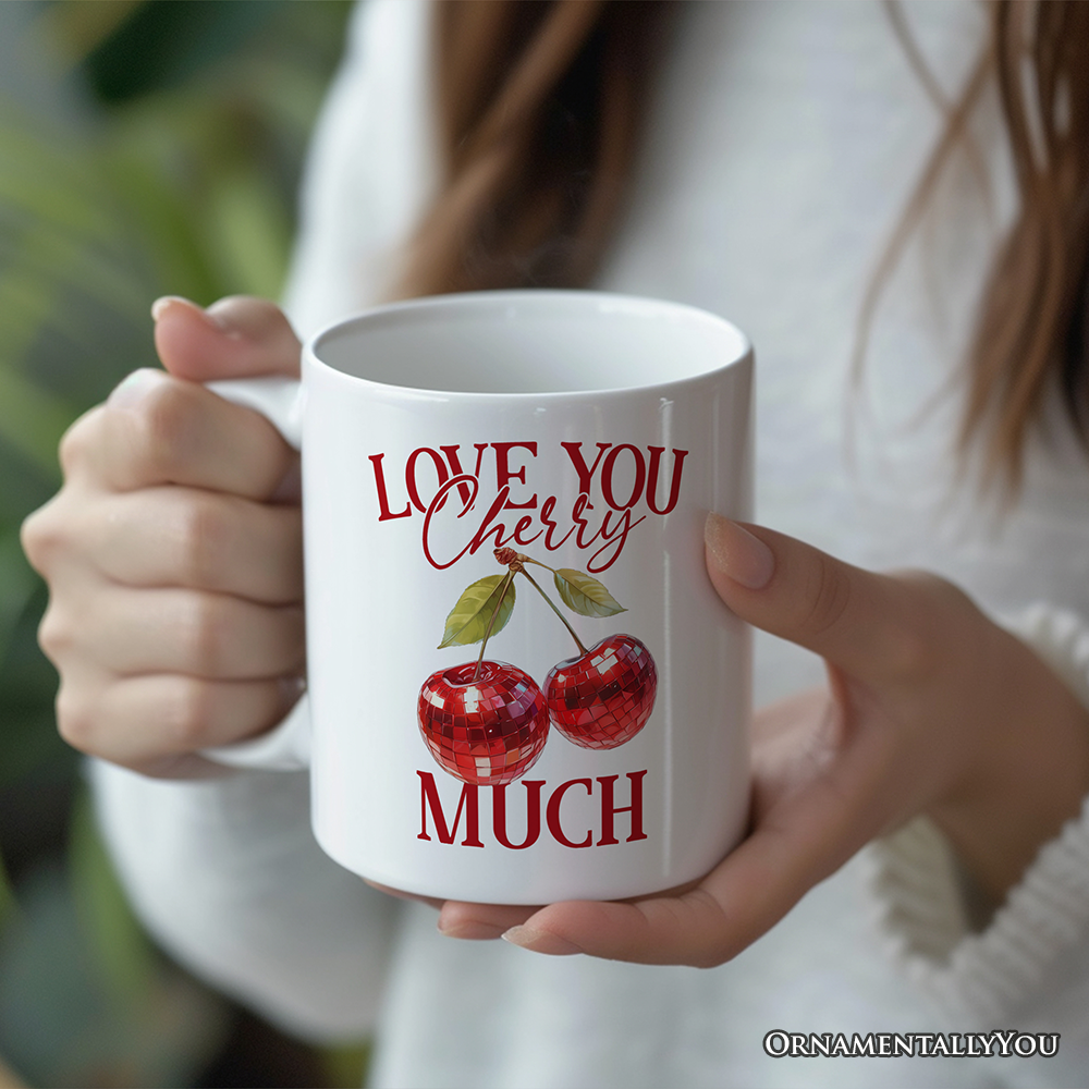 Disco Cherry Love You Cherry Much Personalized Mug, Aesthetic Gift With Custom Name