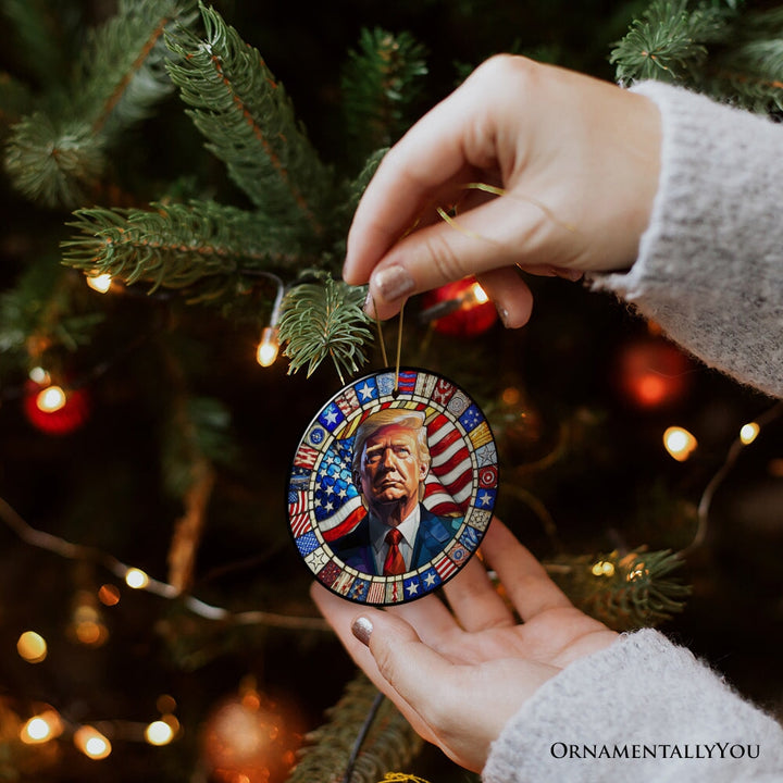 Donald Trump in Stained Glass Style Ornament, 2024 Election Support Christmas Gift OrnamentallyYou 