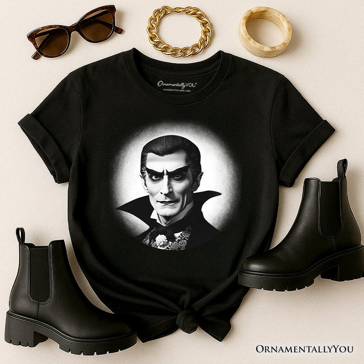 Dracula Spooky Portrait T-Shirt, Horror Villain Theme Halloween Tee T-Shirts OrnamentallyYou Black XS 