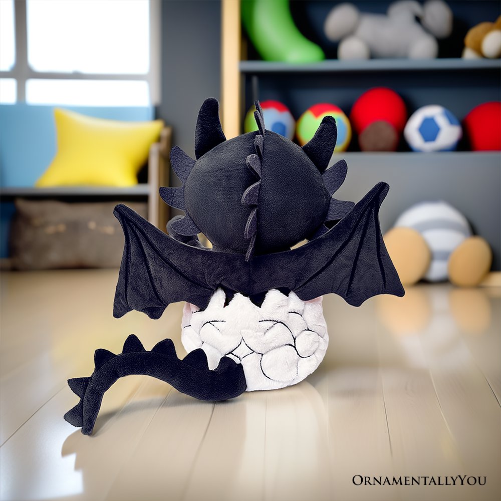 Drogo the Dino in an Egg Plushie, 12" Black and Red Dinosaur Stuffed Animal Gift for Boys and Teens Plush Toys OrnamentallyYou 