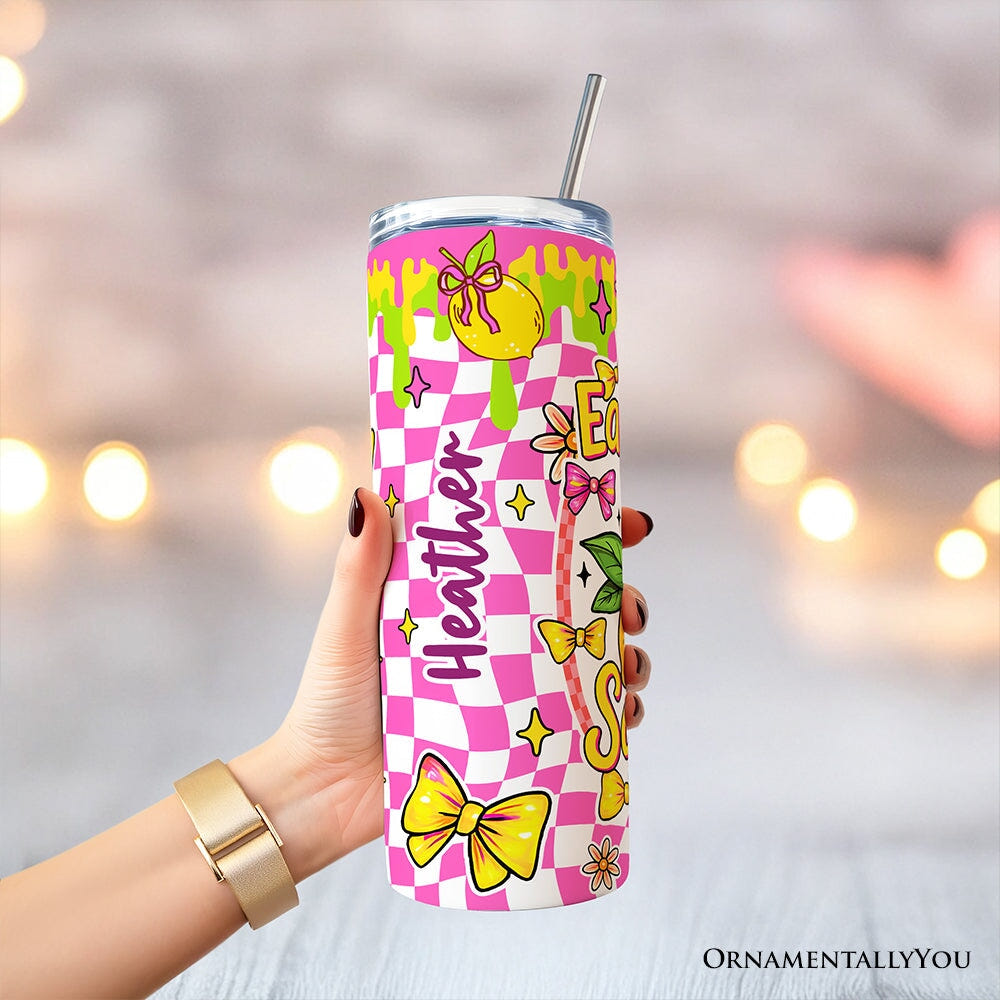 Easy Peasy Lemon Squeezy 20oz Personalized Tumbler With Lid and Stainless Steel Straw, Coquette Summer Fruit Gift Cup Tumbler OrnamentallyYou 