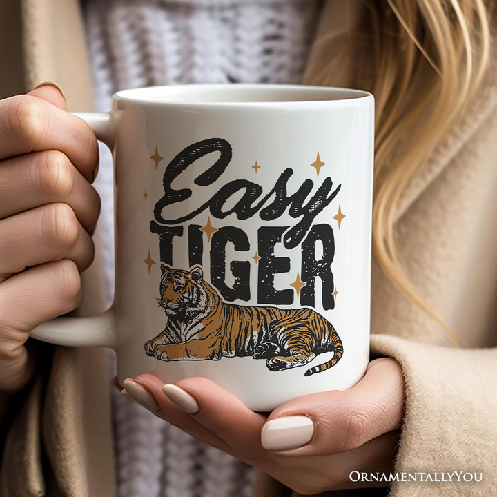Easy Tiger Personalized Mug, Vintage Wild Animal Retro Grunge Gift With Custom Name