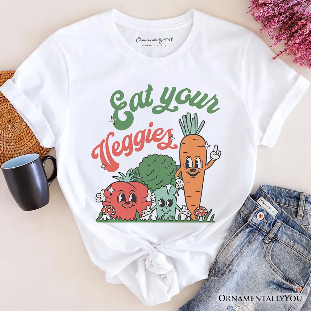Eat Your Veggies T-Shirt, Retro Cute Farmers Market Veggie Tee T-Shirts OrnamentallyYou White XS 