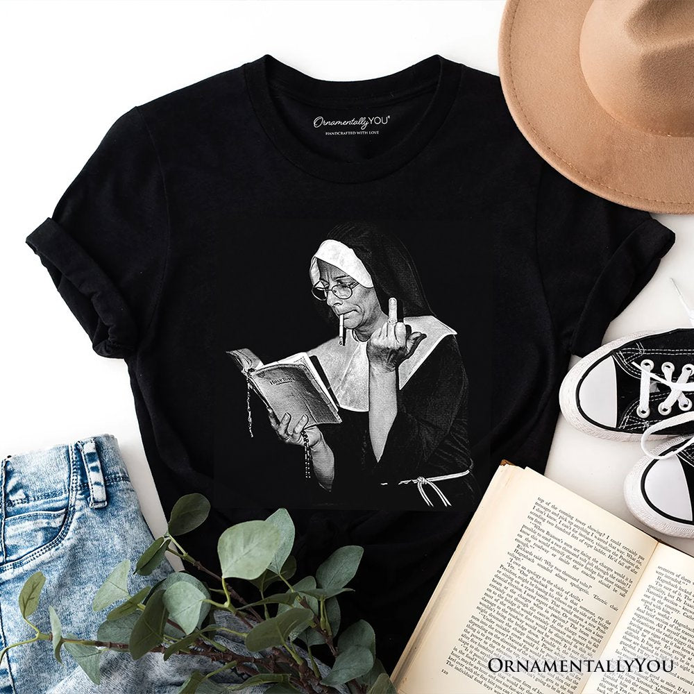 Eccentric Gothic Smoking Nun T-Shirt, Funny and Unique Halloween Tee T-Shirts OrnamentallyYou Black XS 